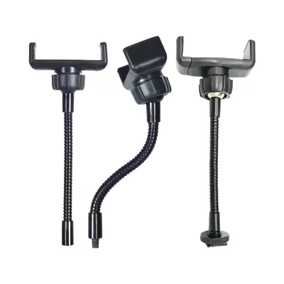 Support Téléphone Flexible avec Anneau Lumineux SZKOSTON vue multiple Support téléphone flexible SZKOSTON avec anneau lumineux noir affiché sous trois angles différents