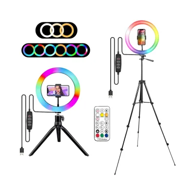 Lampe Anneau RGB VeFly avec Télécommande pour Smartphone et Trépied Lampe anneau RGB VeFly avec télécommande pour smartphone et trépied réglable