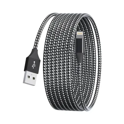 Câble USB-A vers Lightning LAIHONEN 1m - Charge rapide 12W Câble USB-A vers Lightning LAIHONEN de 1 mètre en nylon tressé noir et blanc pour charge rapide 12W
