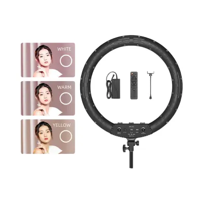 Ring Light LED bi-color AMBITFUL KN-21C 18 et 21 pouces avec télécommande et variations de lumière blanc, chaud et jaune