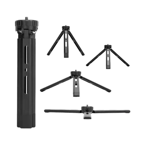 Mini trépied aluminium ERIKOLE déployé en différentes positions pour caméra