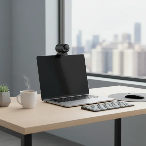 Webcam EMEET S600 4K 1080P 60FPS fixée sur écran d'ordinateur portable