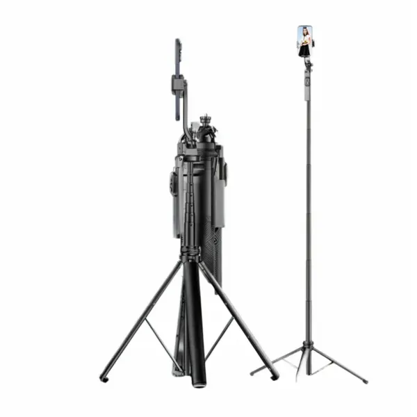 Tripod pour smartphone et appareil photo TOKQI en aluminium avec télécommande Bluetooth, déplié et plié