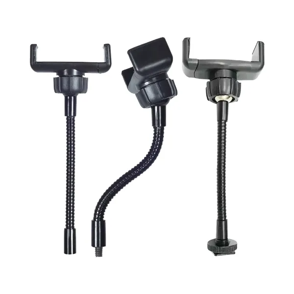 Support Téléphone Flexible avec Anneau Lumineux SZKOSTON vue multiple Support téléphone flexible SZKOSTON avec anneau lumineux noir affiché sous trois angles différents