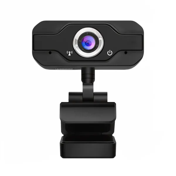 Webcam Full HD 1080p 60fps DIWROLY avec micro intégré et trépied vue de face Webcam Full HD 1080p 60fps DIWROLY noire avec micro intégré et trépied vue de face