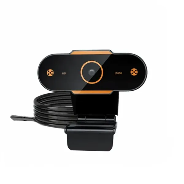 Webcam 1080P HD avec autofocus et micro intégré, câble USB, couleur noire et orange