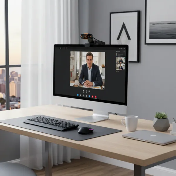 Webcam 1080P HD Auto Focus USB avec microphone montée sur ordinateur en visioconférence