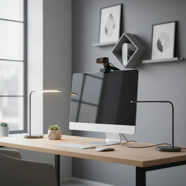 Webcam 1080P HD Auto Focus USB avec Micro DUTRIEUX montée sur écran d'ordinateur