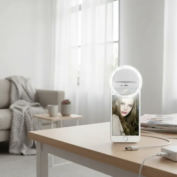 LED Selfie Ring Light pour Smartphone - Lumière anneau LED pour selfies parfaits LED Selfie Ring Light pour smartphone éclairant un visage féminin