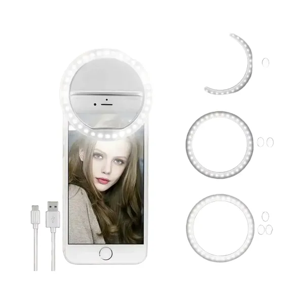 LED Selfie Ring Light pour Smartphone - Éclairage idéal pour photos et vidéos Anneau lumineux LED pour selfie clipsé sur smartphone avec câble USB de recharge