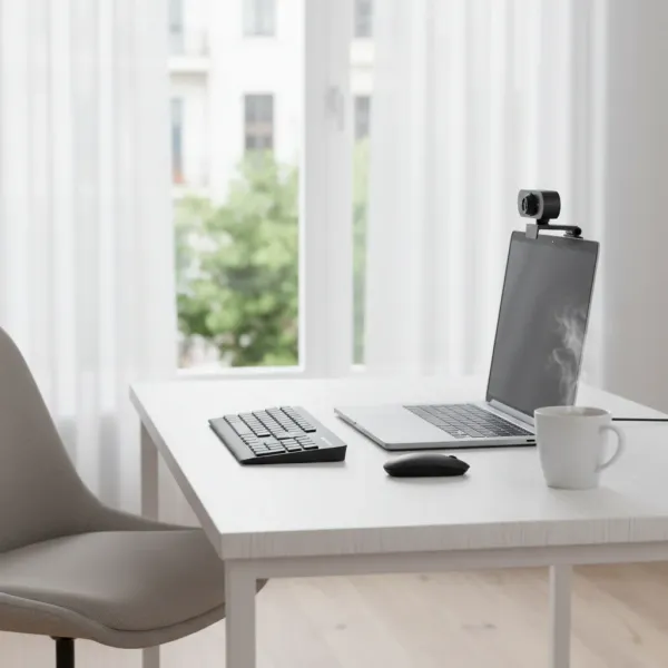 Webcam USB HD 1080P/2K avec Micro et Autofocus - Qualité vidéo nette et audio claire Webcam USB HD 1080P/2K avec Micro et Autofocus montée sur un ordinateur portable