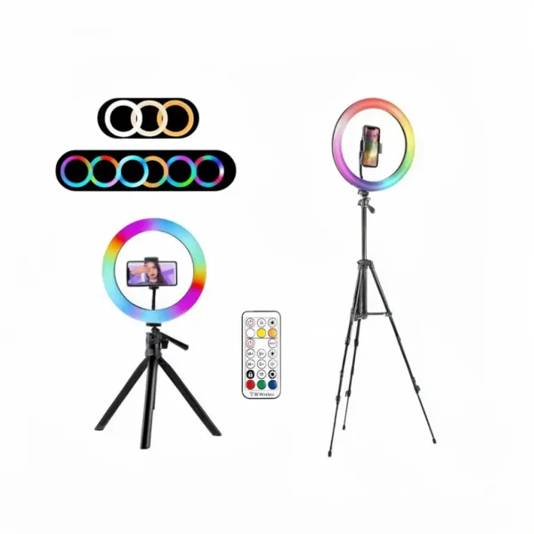 Lampe anneau RGB VeFly avec télécommande pour smartphone, différents modes de lumière, trépied ajustable