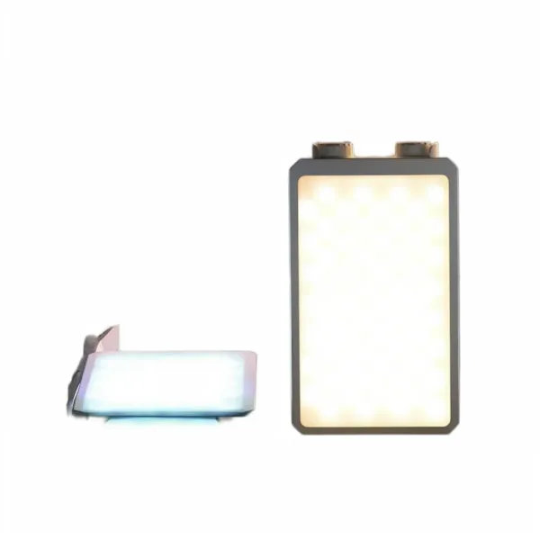 Mini lampe vidéo LED 40W portable avec batterie intégrée et charge PD Mini lampe vidéo LED 40W portable avec batterie intégrée et charge PD, vue avant et côté