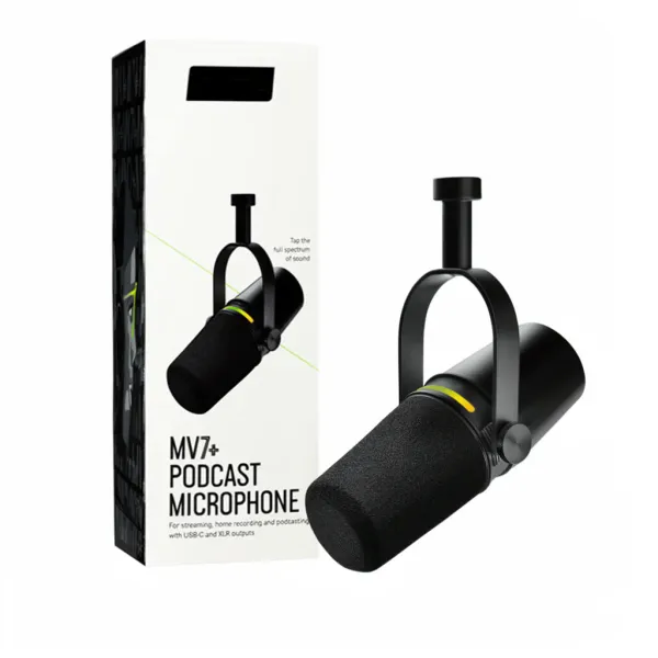 MV7+ Microphone Podcast Dynamique Professionnel avec isolation vocale, connectique USB-C et XLR