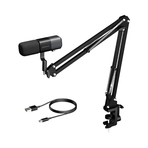 Microphone condensateur NearStream USB/XLR avec bras boom et câble pour streaming et podcast