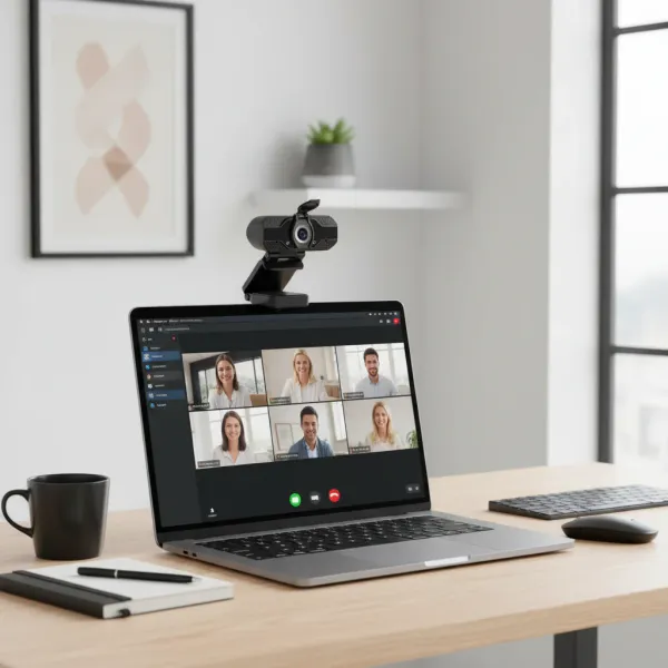 Webcam Mini 1080P Full HD USB avec Micro à Réduction de Bruit fixée sur un ordinateur portable pour visioconférence