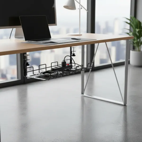 Organisateur de câbles sous bureau - Rack métal sans perçage ZMLXJ Organisateur de câbles en métal sous bureau sans perçage fixé sur plateau de table de travail moderne