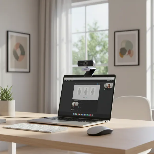 UGREEN Webcam 1080P/2K/4K avec Microphone pour Streaming et Correction Automatique de Lumière Webcam UGREEN 1080P 2K 4K avec microphone fixée sur un ordinateur portable pour streaming vidéo