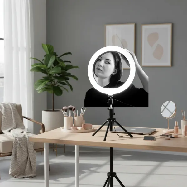 Anneau LED avec support téléphone pour lampe selfie dimmable USB sur trépied