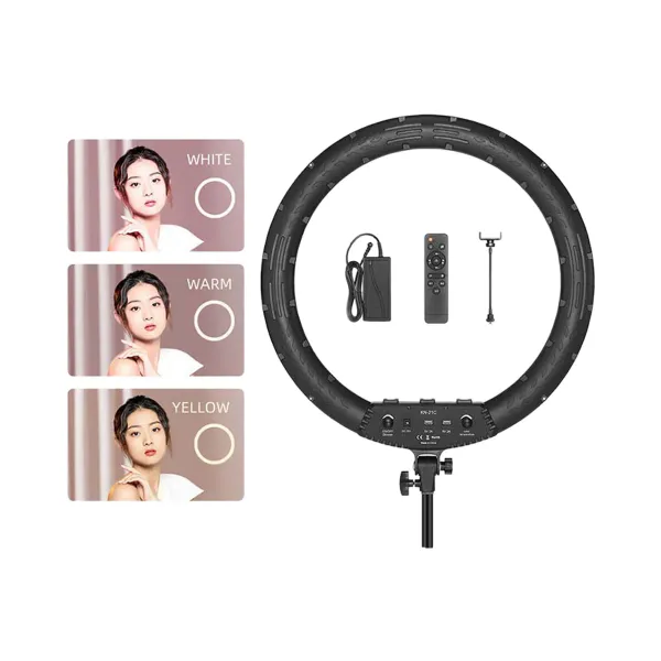 Ring Light LED 50W Bi-color 18"/21" avec Télécommande AMBITFUL KN-21C Ring Light LED bi-color AMBITFUL KN-21C 18 et 21 pouces avec télécommande et variations de lumière blanc, chaud et jaune