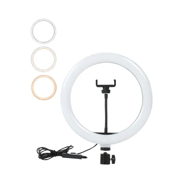 Anneau LED selfie 33cm dimmable bi-color avec support smartphone et câble de connexion
