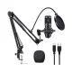 Microphone studio professionnel avec bras articulé, antichoc métallique, filtre anti-pop et câble USB